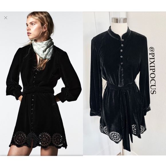 Zara | Dresses | Zara Velvet Belted Embroidery Dress Black | Poshmark